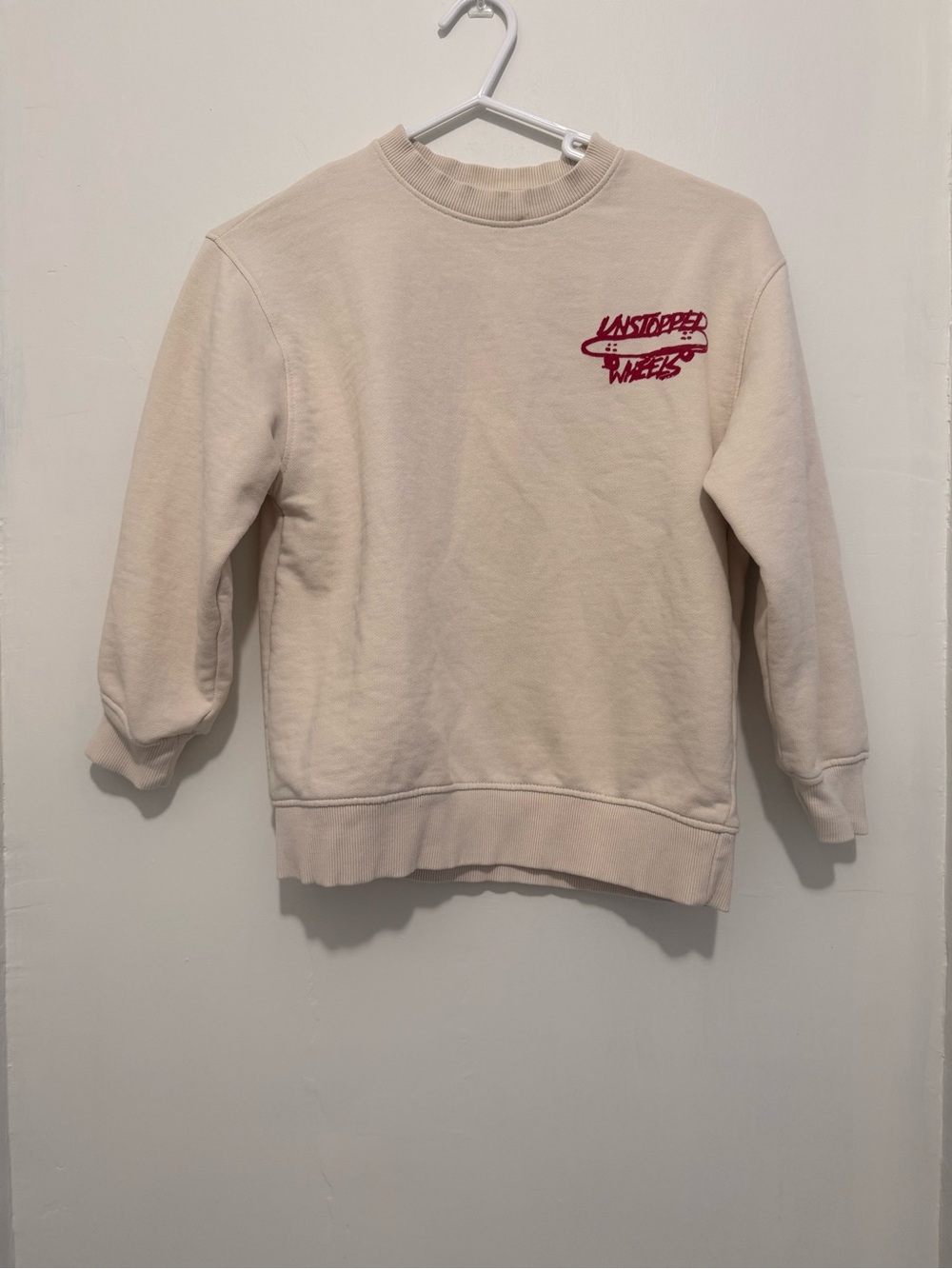 Zara Cream Crewneck Sweatshirt with Red skater Graphic
